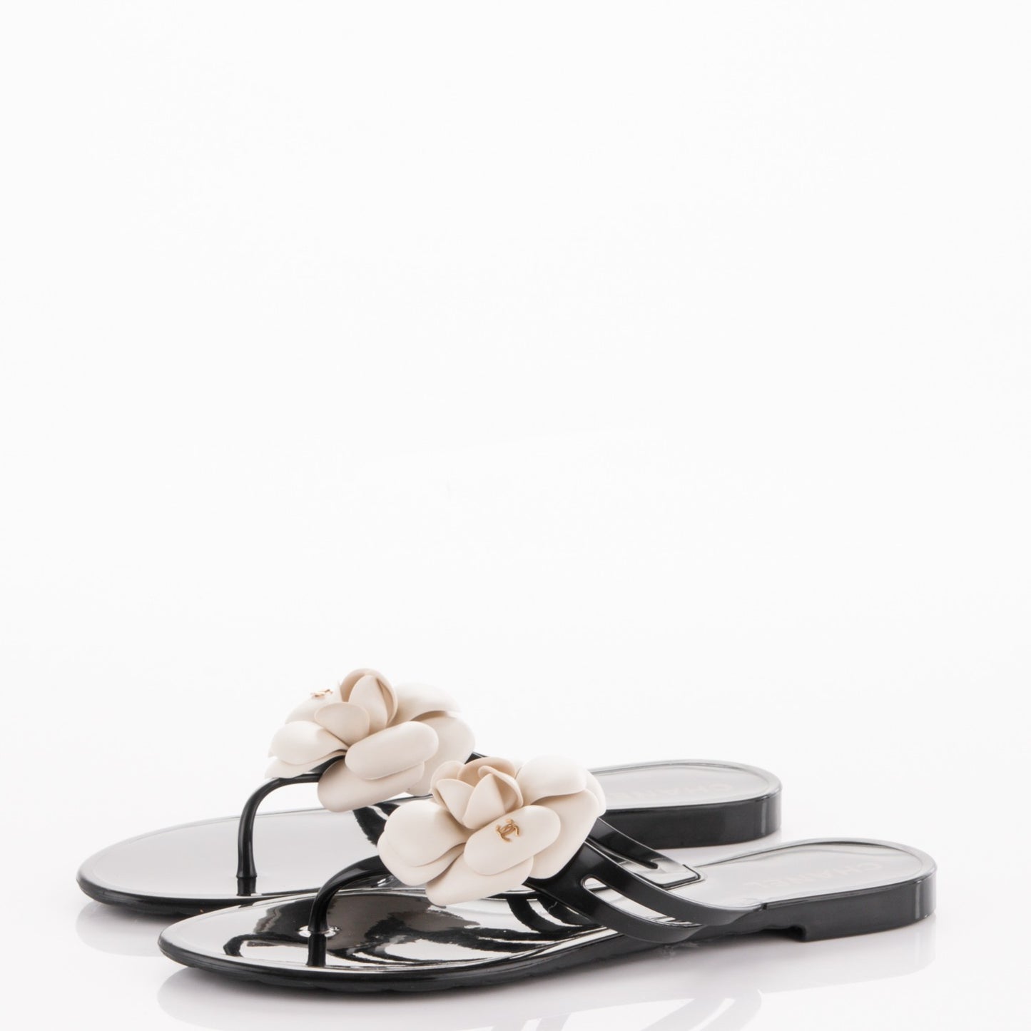 Jelly Camellia Thong Sandals 38 Black Ivory