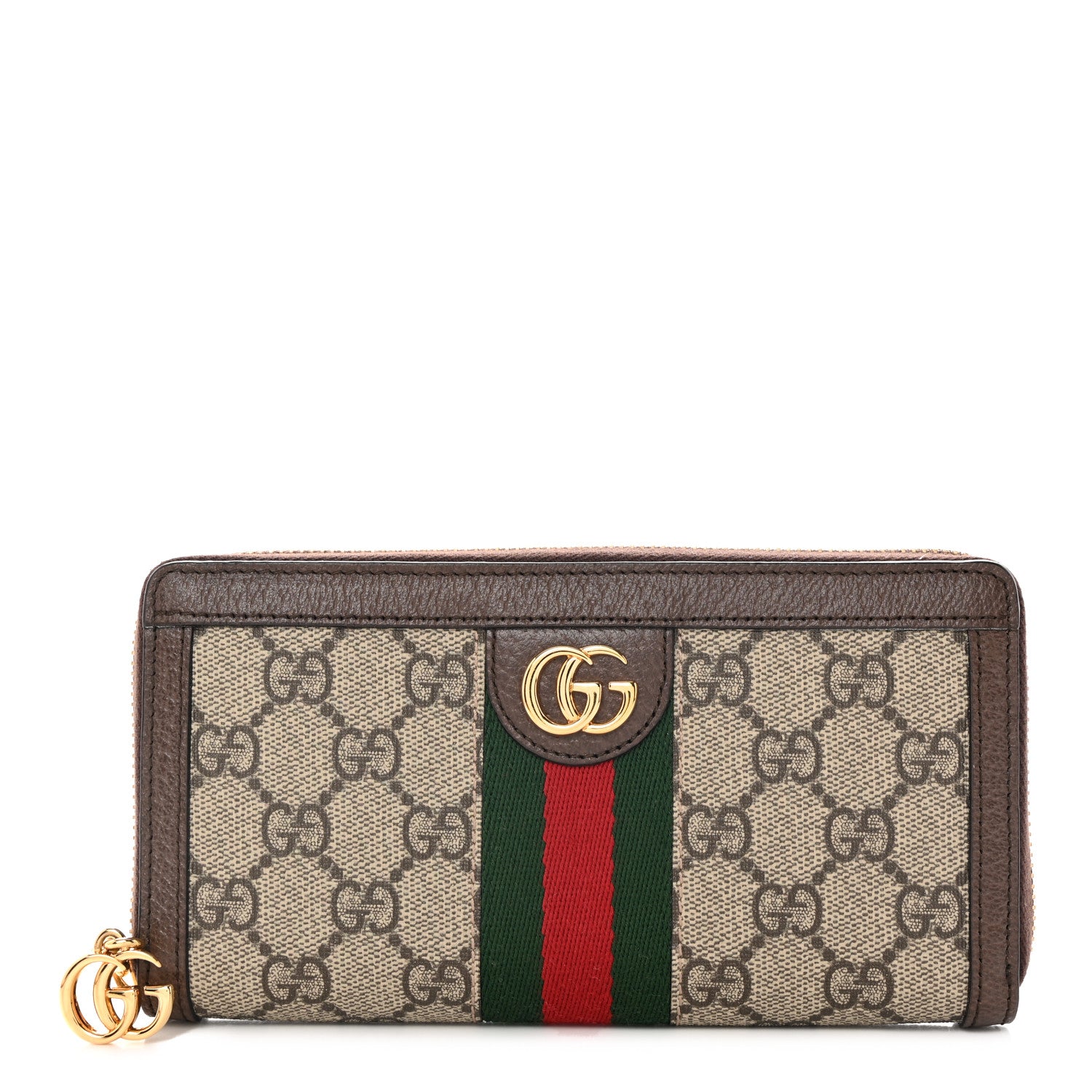 Gucci GG Supreme Monogram Web Ophidia Zip Around Wallet Brown 1 of 7