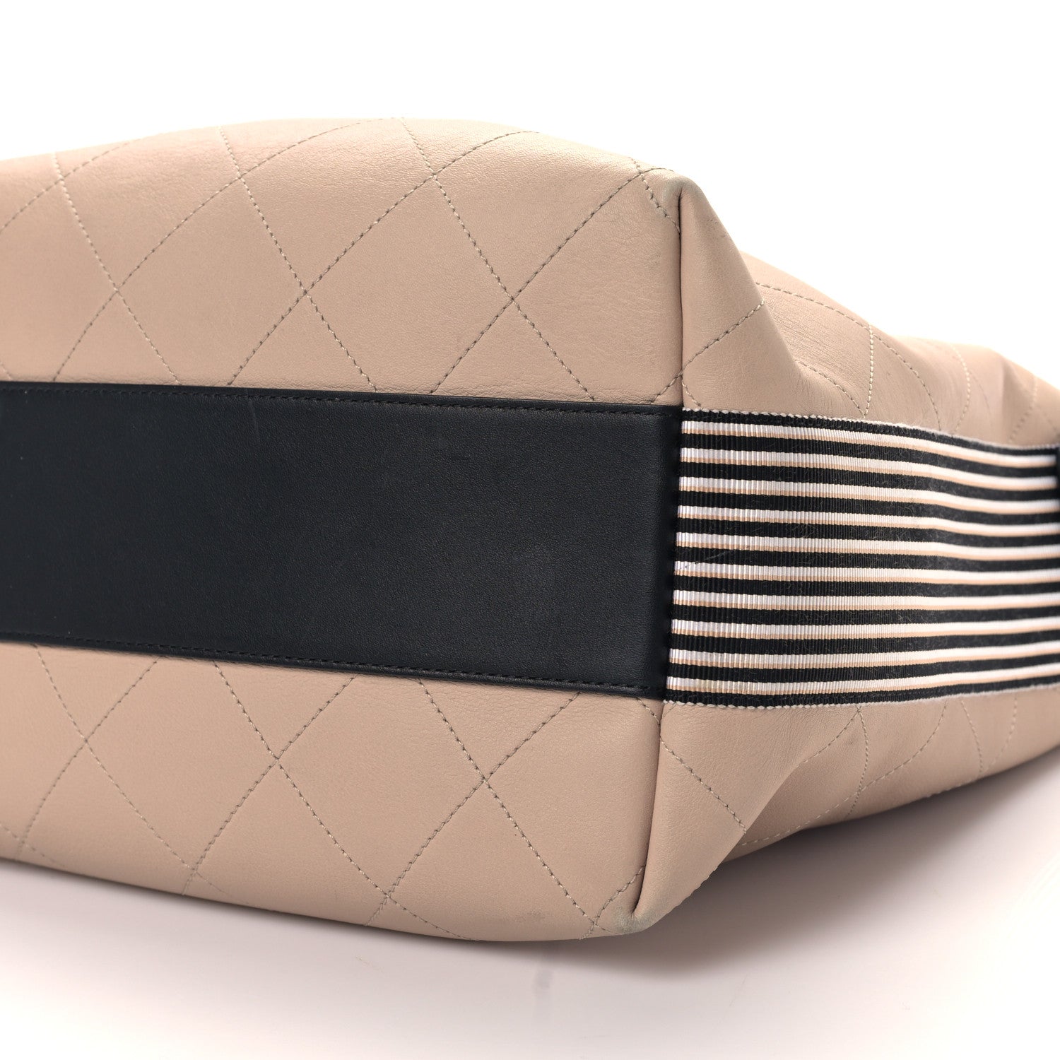 Chanel Calfskin Stitched Large Stripe Hobo Beige Black 9 of 9