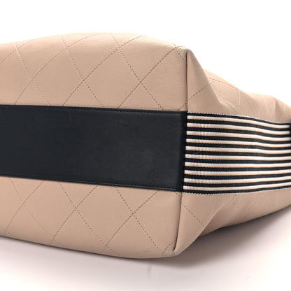 Chanel Calfskin Stitched Large Stripe Hobo Beige Black 9 of 9