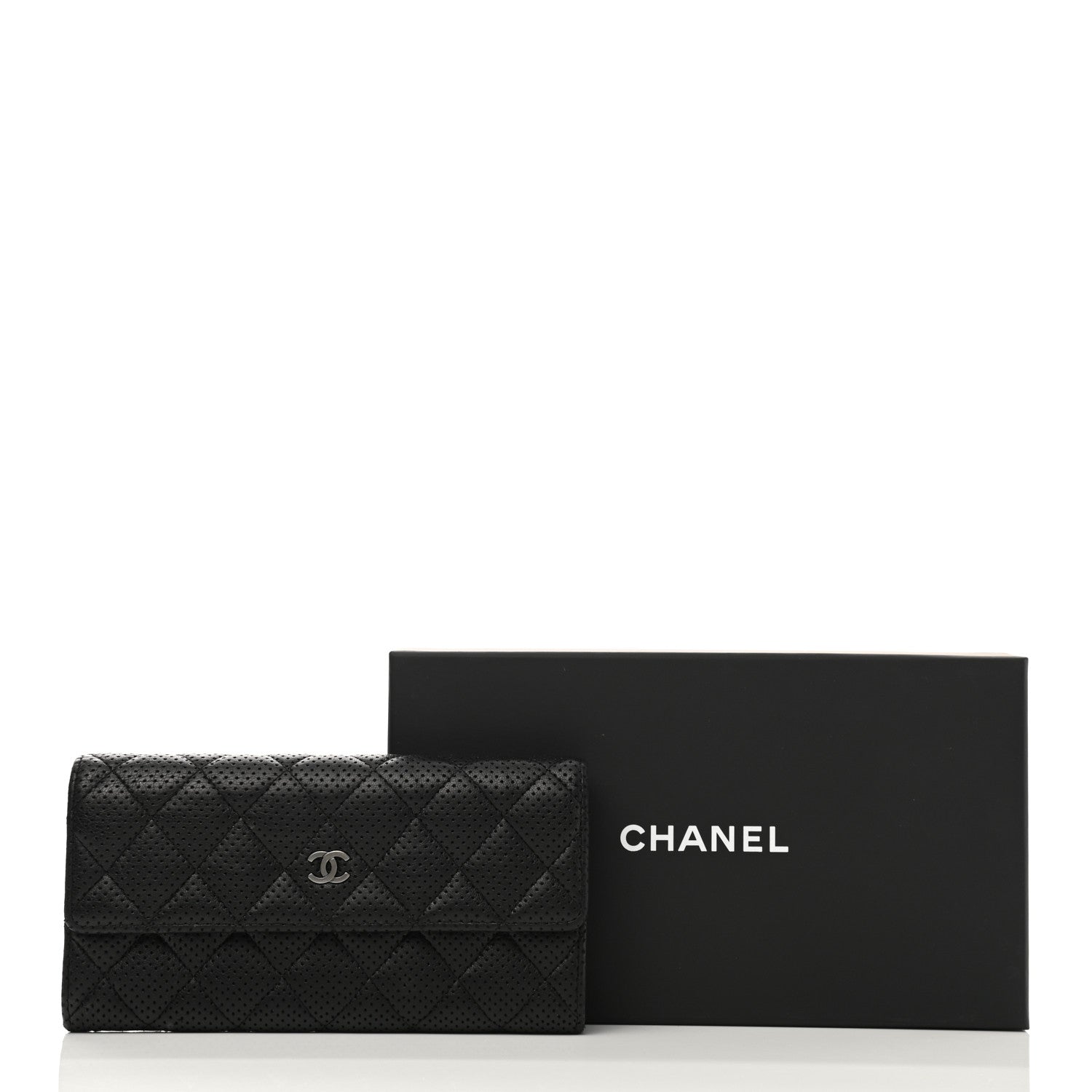 Chanel Perforated Lambskin Quilted Large Gusset Flap Wallet Black 10 of 10