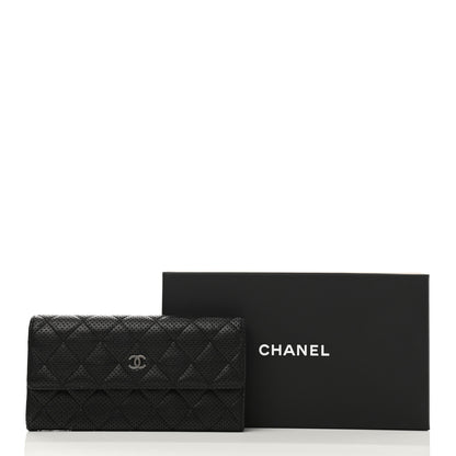 Chanel Perforated Lambskin Quilted Large Gusset Flap Wallet Black 10 of 10