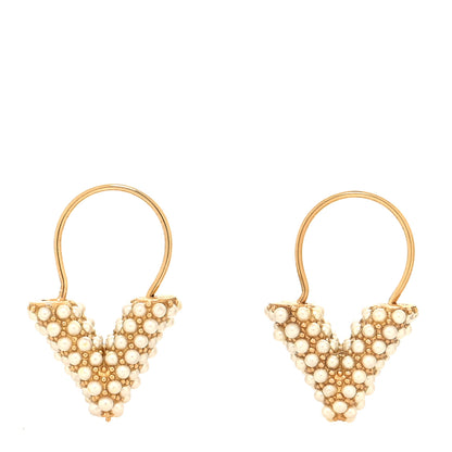 Louis Vuitton Pearl Brass Essential V Hoop Earrings Gold 1 of 5
