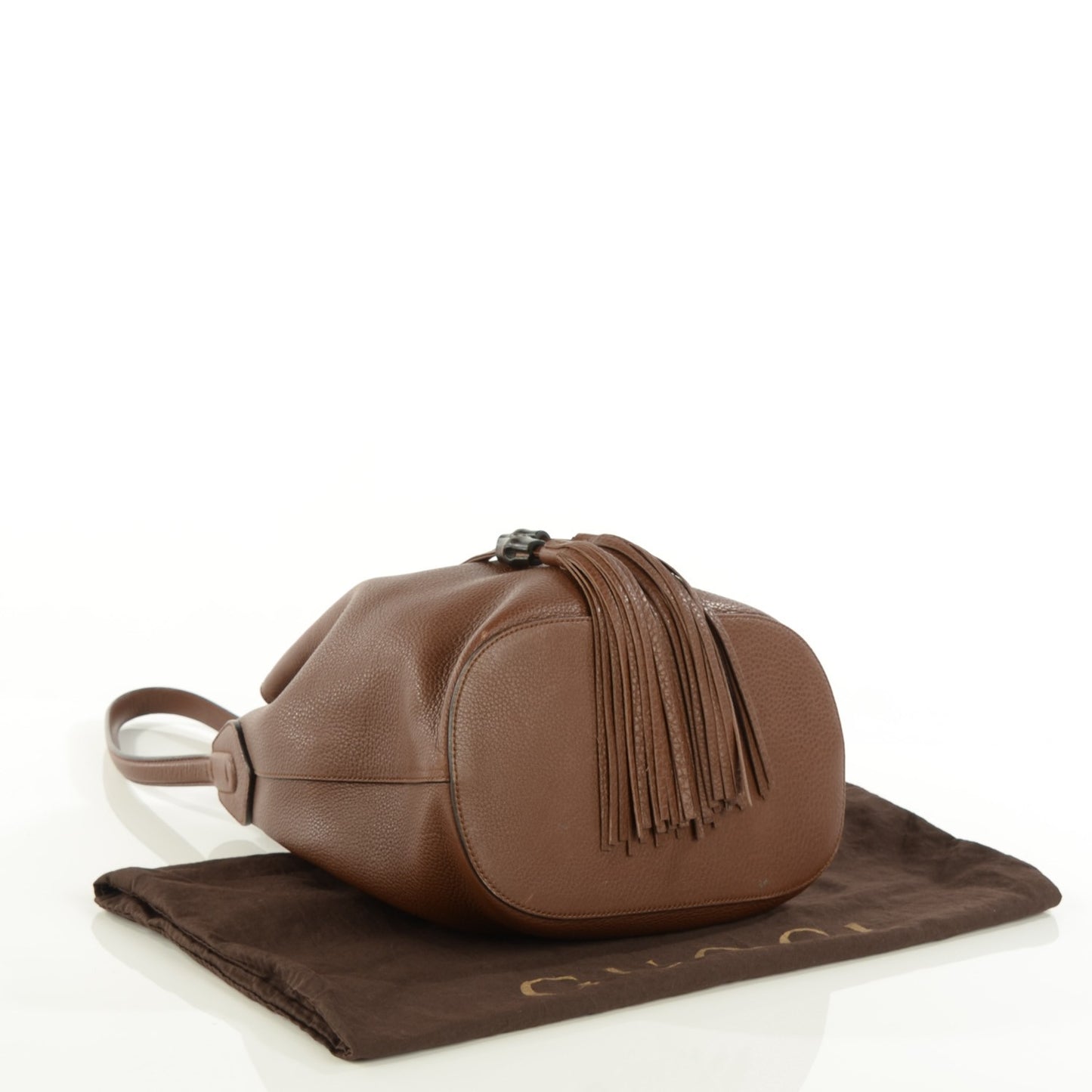 Calfskin Medium Lady Tassel Bucket Bag Nut Brown