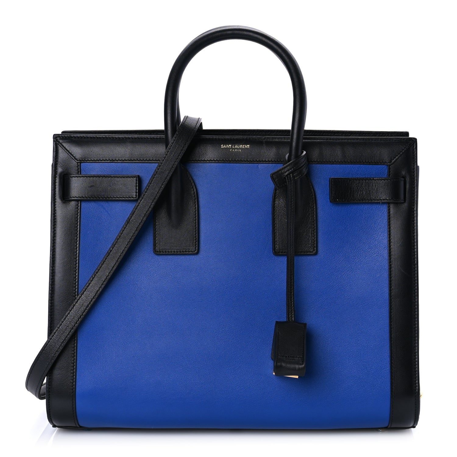 Saint Laurent Calfskin Bi-Color Small Sac De Jour  Royal Blue Black 1 of 8