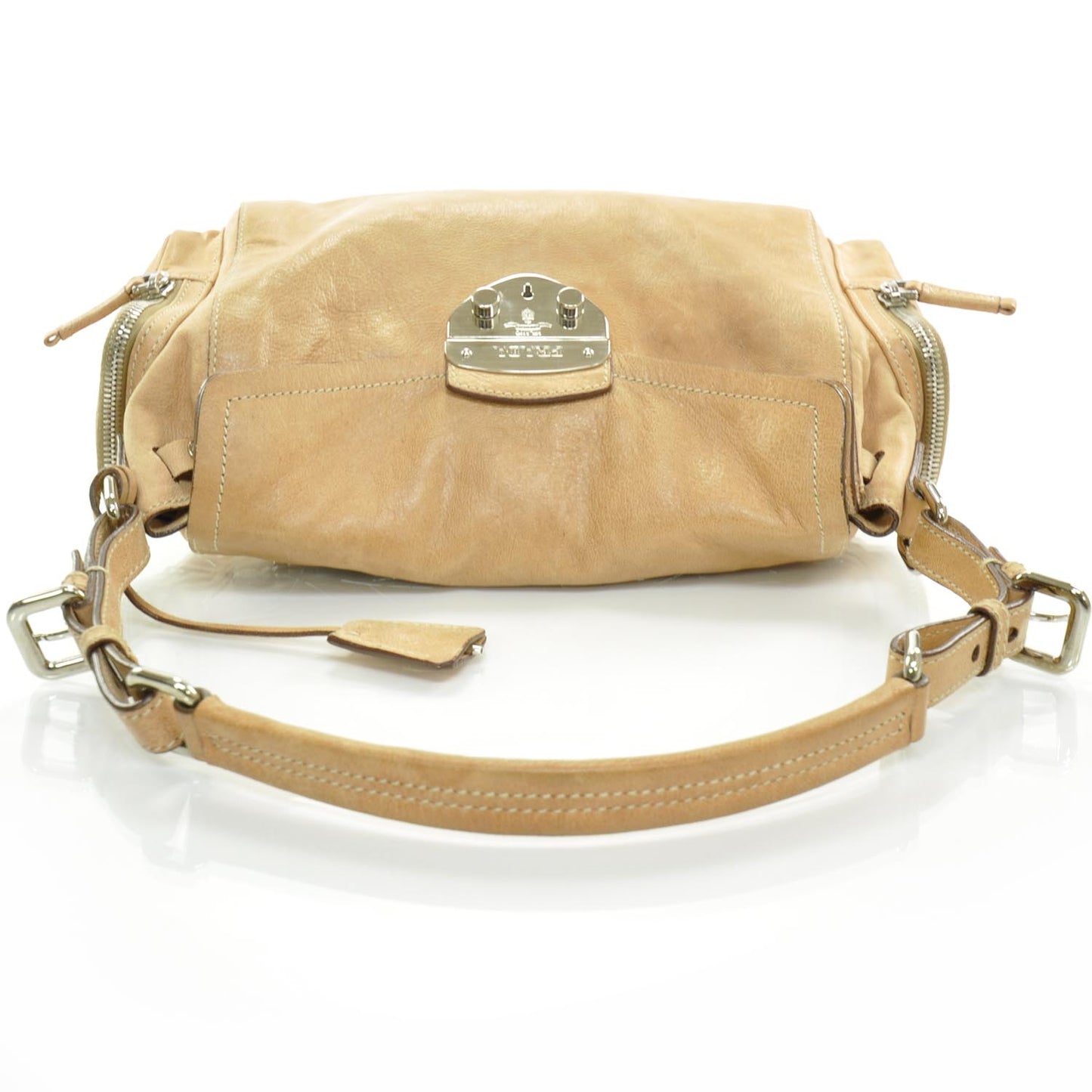 Leather Antic Easy A Foldover Pushlock Flap Shoulder Bag Naturale