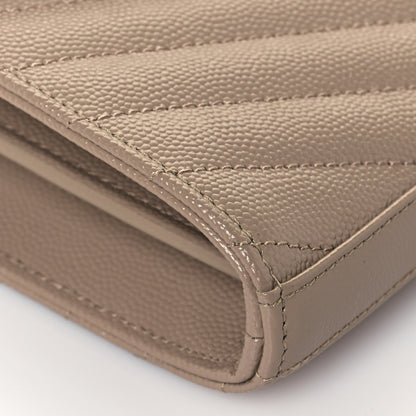 Saint Laurent Grain De Poudre Matelasse Chevron Monogram Chain Wallet Deep Beige 5 of 12