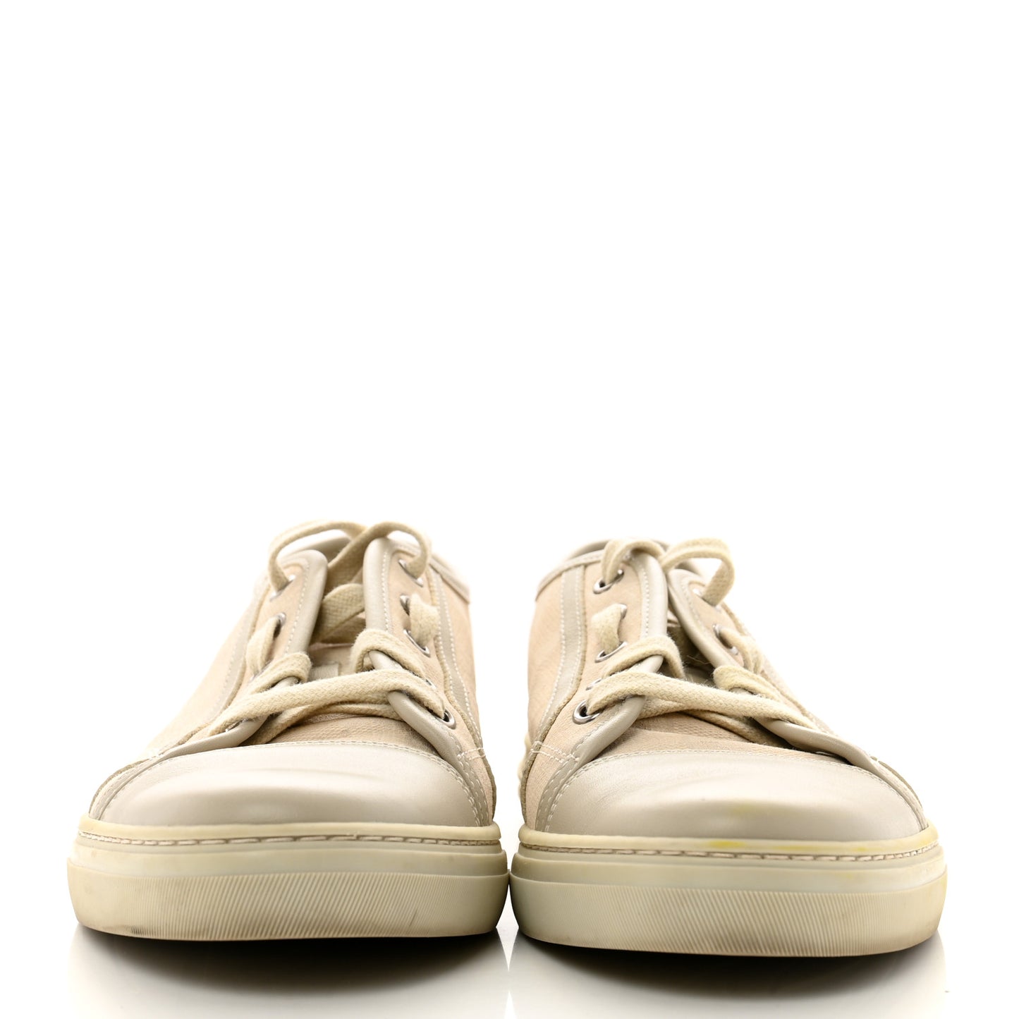 Washed Cotton GG Monogram Calfskin Womens Low Top Sneakers 40 White Mystic White Great White