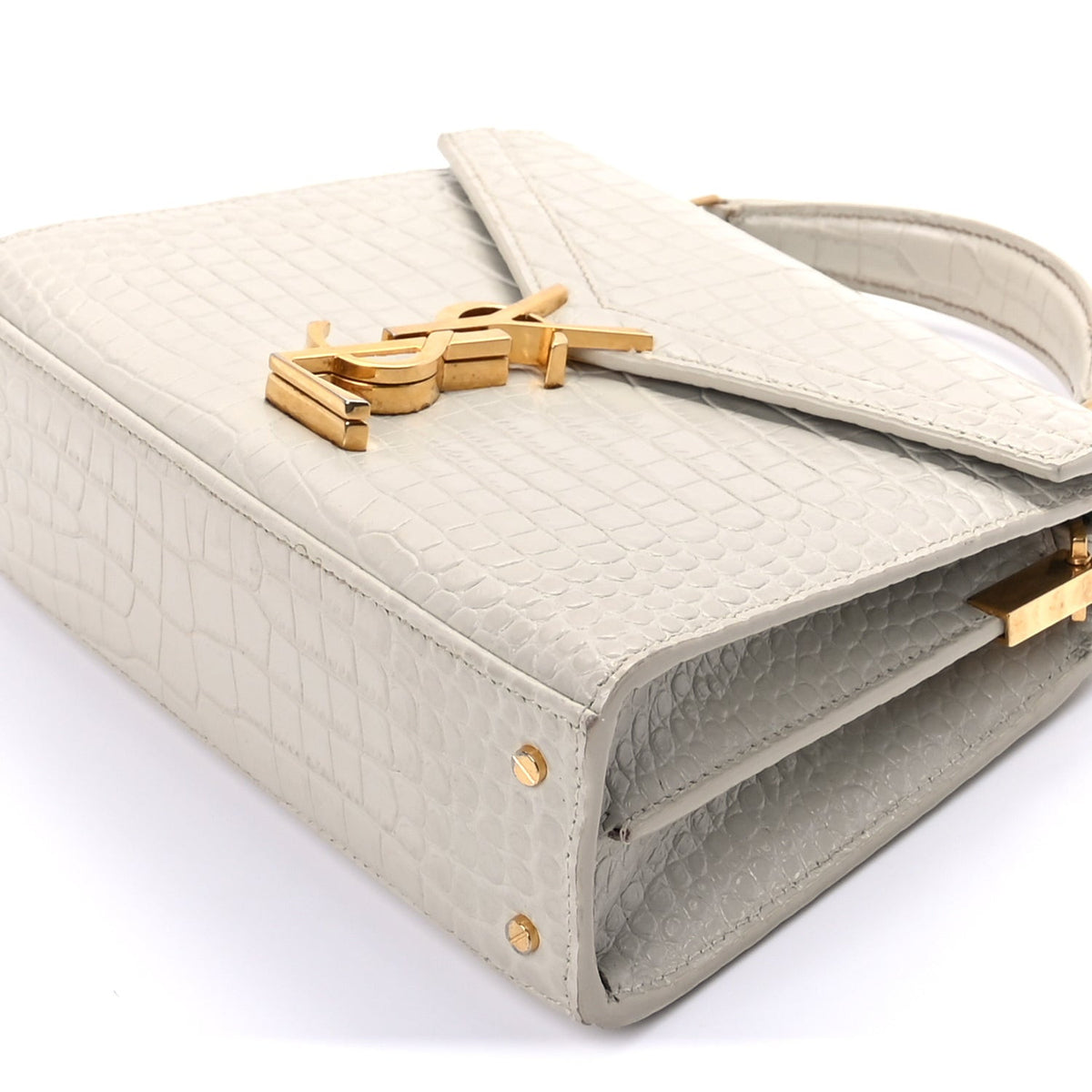 Saint Laurent Crocodile Embossed Mini Classic Monogram Cassandra Top Handle Crema Soft 8 of 8