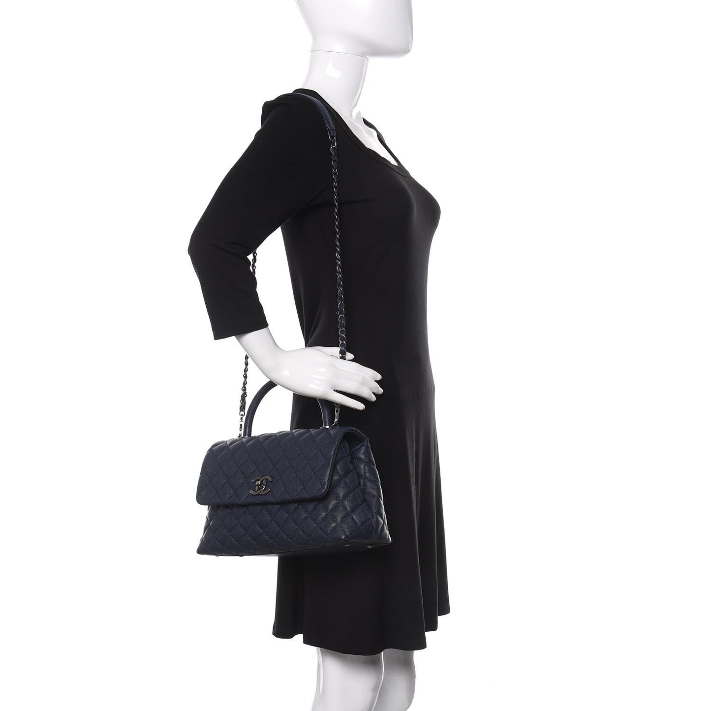 Caviar Quilted Small Coco Handle Flap Navy