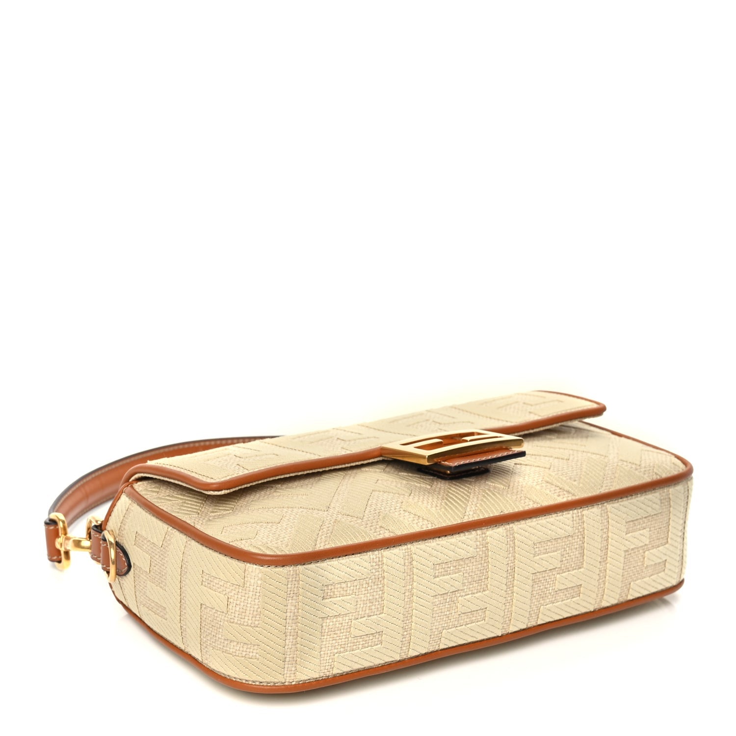 Fendi Raffia Vitello King Lucido FF Embroidered Baguette Alchemy Brandy 4 of 10