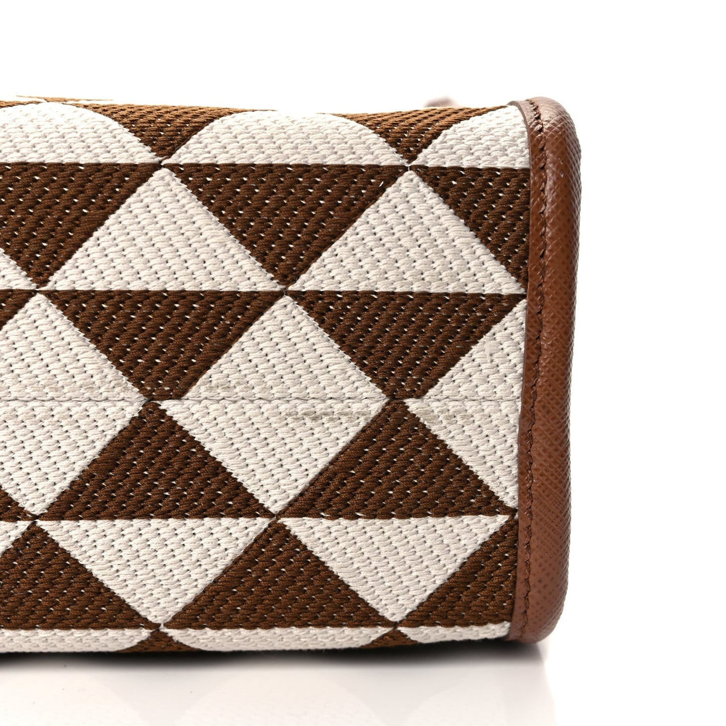 Jacquard Saffiano Triangolo Symbole Embroidered Small Tote Tobacco Talco Tabacco/Talco