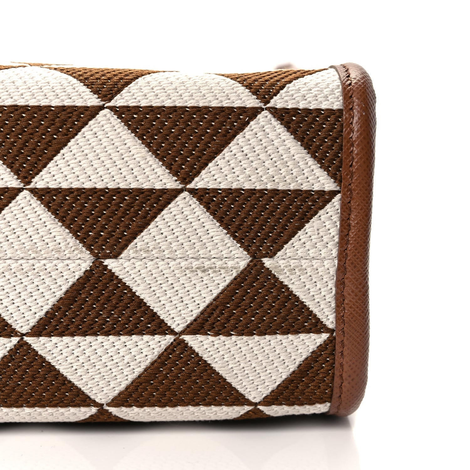 Prada Jacquard Saffiano Triangolo Symbole Embroidered Small Tote Tobacco Talco Tabacco/Talco 10 of 10