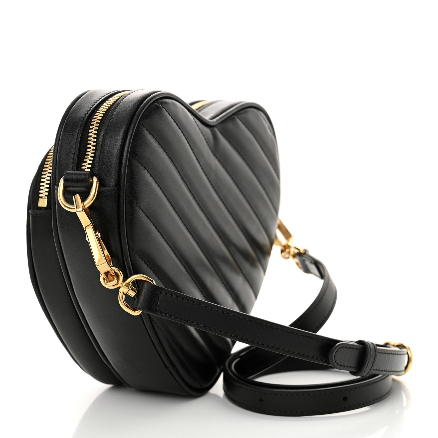 Calfskin Matelasse Diagonal Mini InterLocking G Heart Shoulder Bag Black