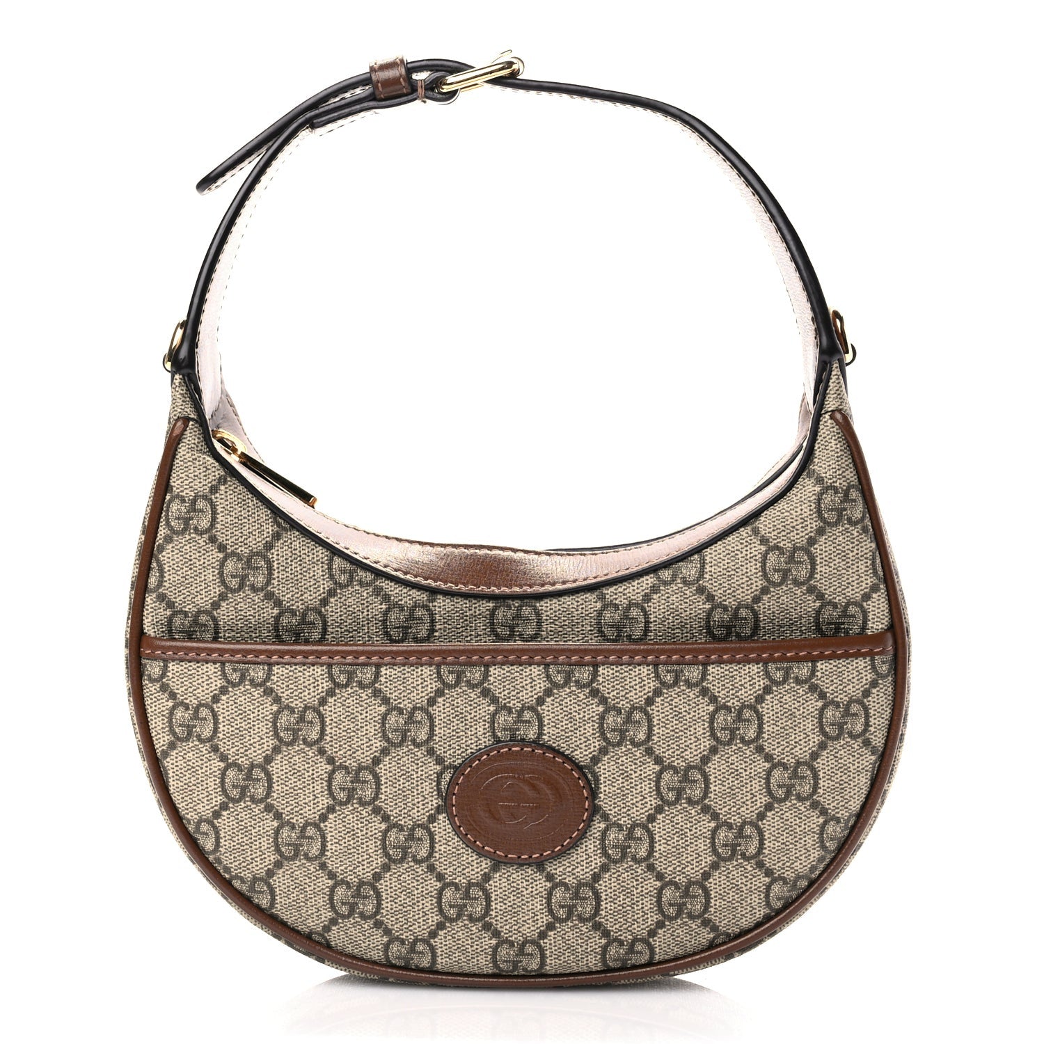 Gucci GG Supreme Monogram Azalea Calfskin Mini Retro Interlocking G Half Moon Bag Beige Ebony Brown Sugar 1 of 8