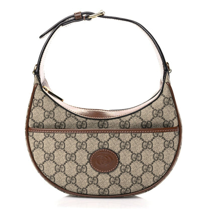 Gucci GG Supreme Monogram Azalea Calfskin Mini Retro Interlocking G Half Moon Bag Beige Ebony Brown Sugar 1 of 8