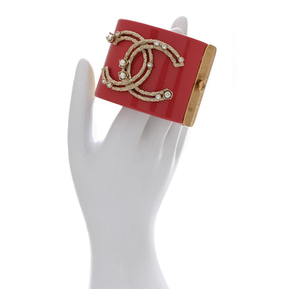 Chanel Resin Crystal Pearl CC Cuff Pink 2 of 4