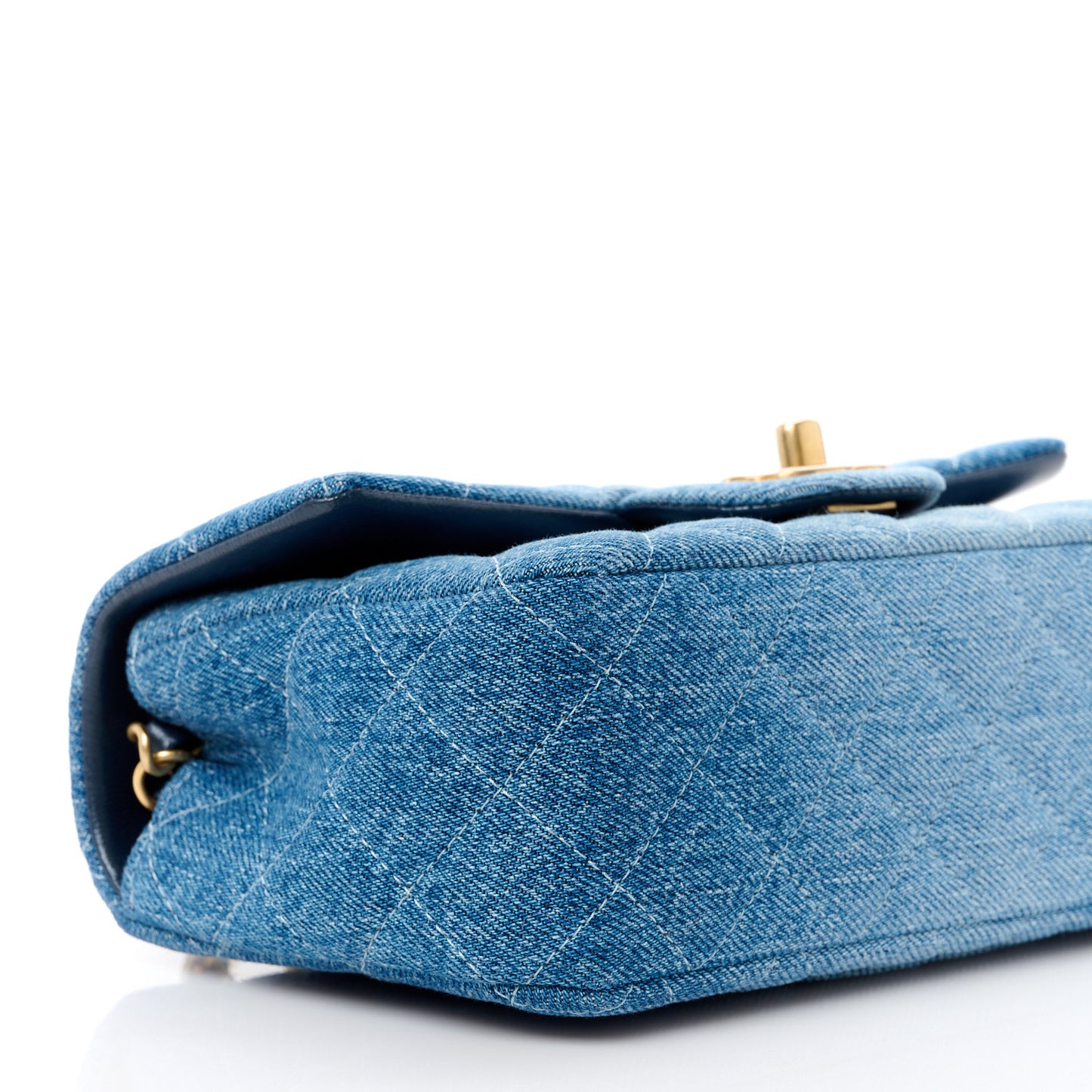 Washed Denim Quilted Mini Rectangular Flap Blue