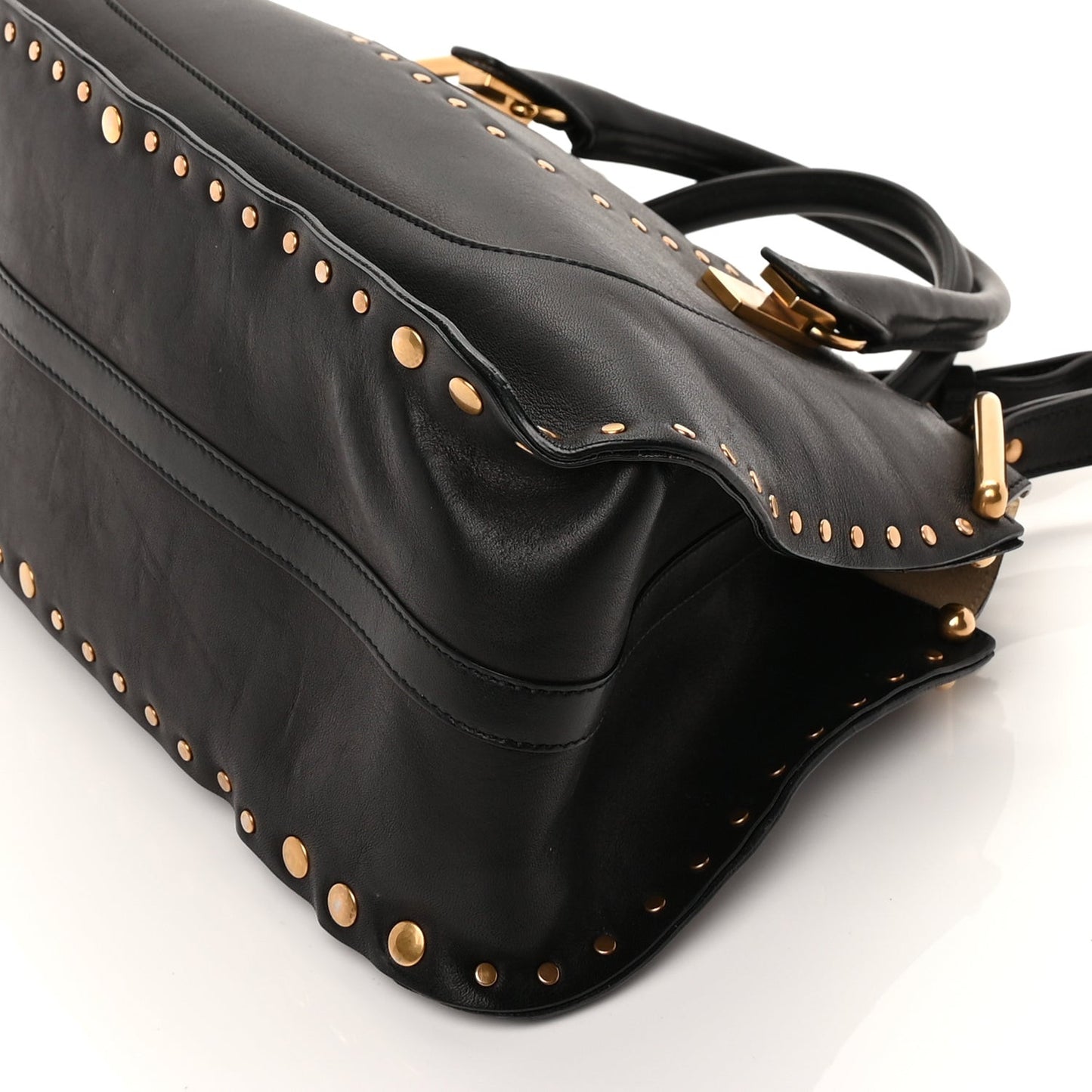 Calfskin Studded Hayley Double Carry Satchel  Black