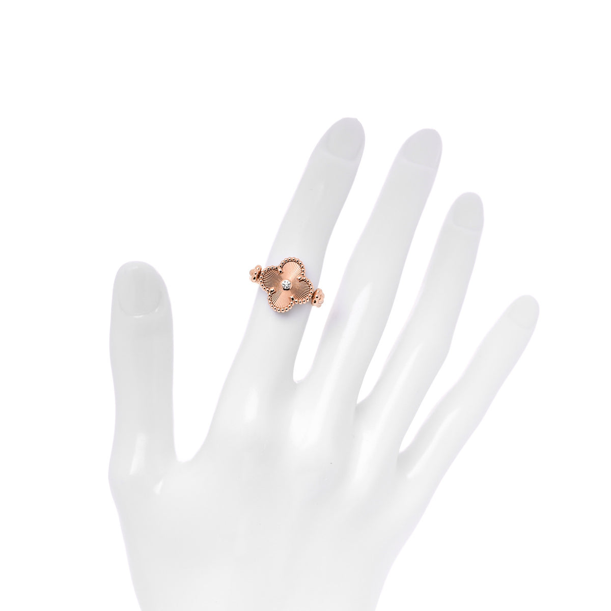 Van Cleef & Arpels 18K Rose Gold Diamond Carnelian Reversible Guilloche Vintage Alhambra Ring 52 6 5 of 6