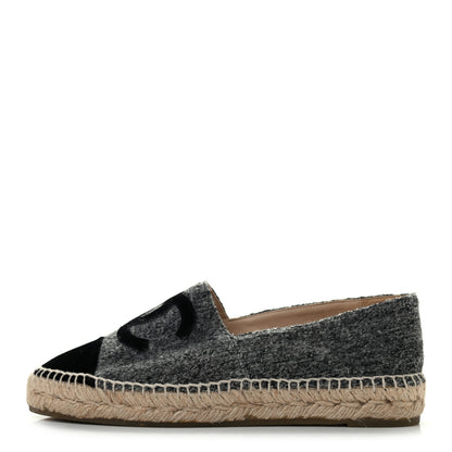 Chanel Tweed Velvet CC Espadrilles 38 Grey Black 1 of 6