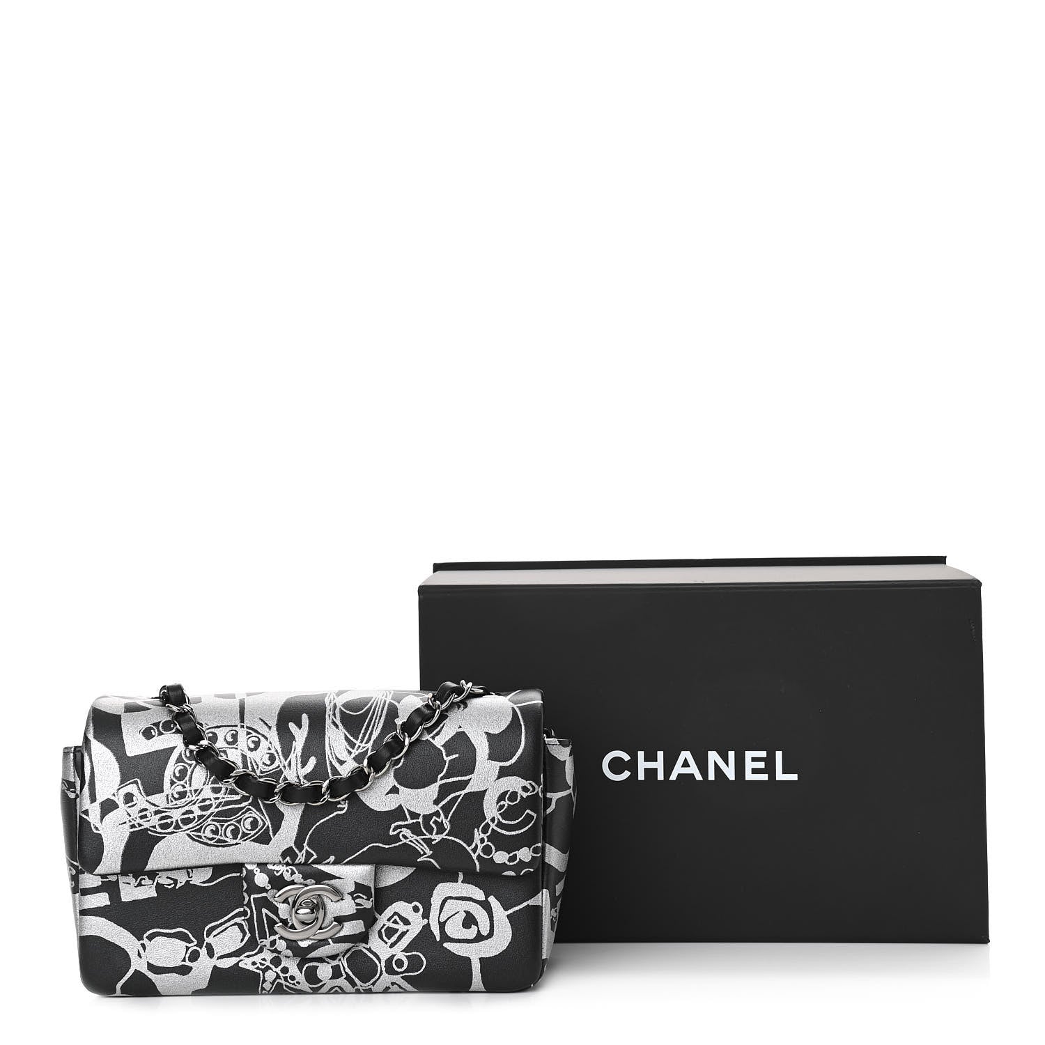 Chanel Lambskin Printed Mini Rectangular Flap Black Silver 12 of 12