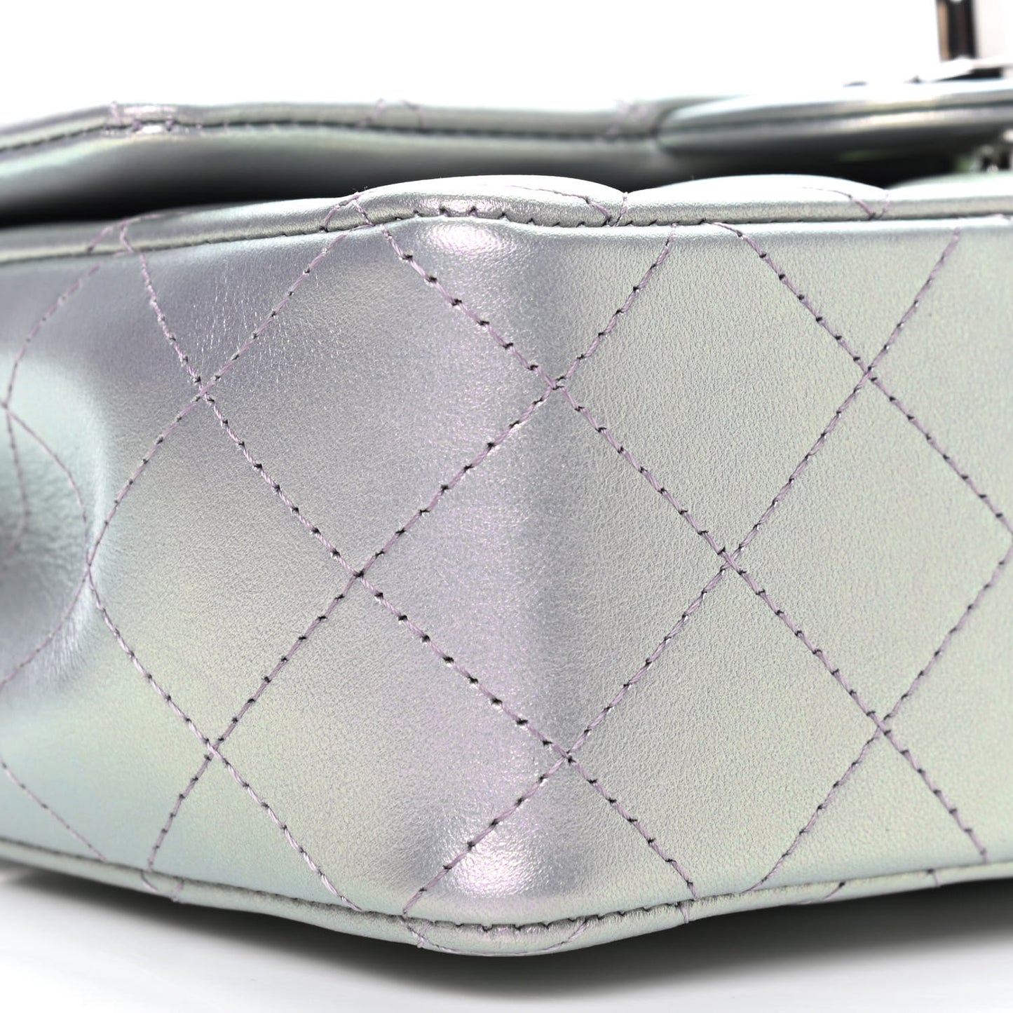 Iridescent Calfskin Quilted Mini Rectangular Flap Purple