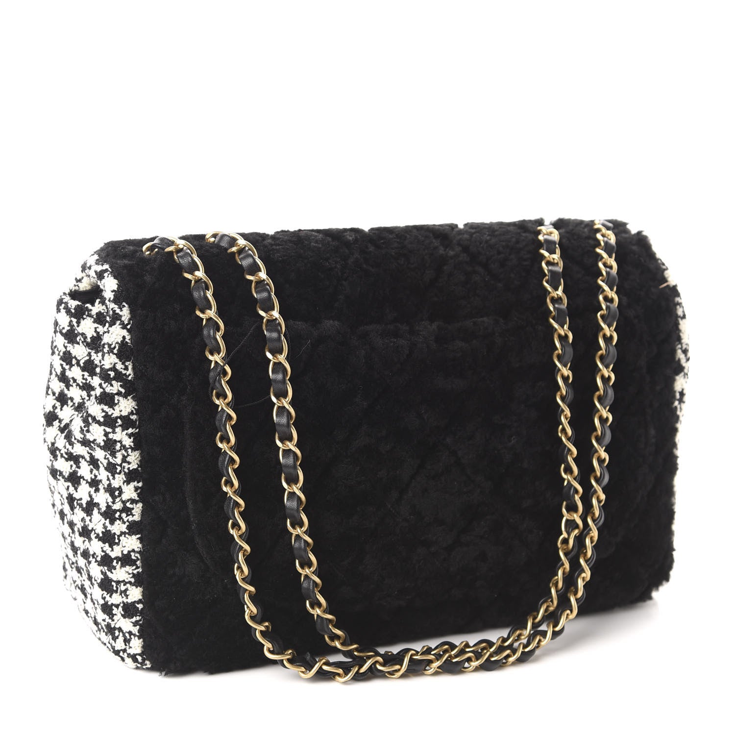 Chanel Shearling Tweed Jumbo Single Flap Black White 3 of 11