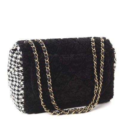 Chanel Shearling Tweed Jumbo Single Flap Black White 3 of 11