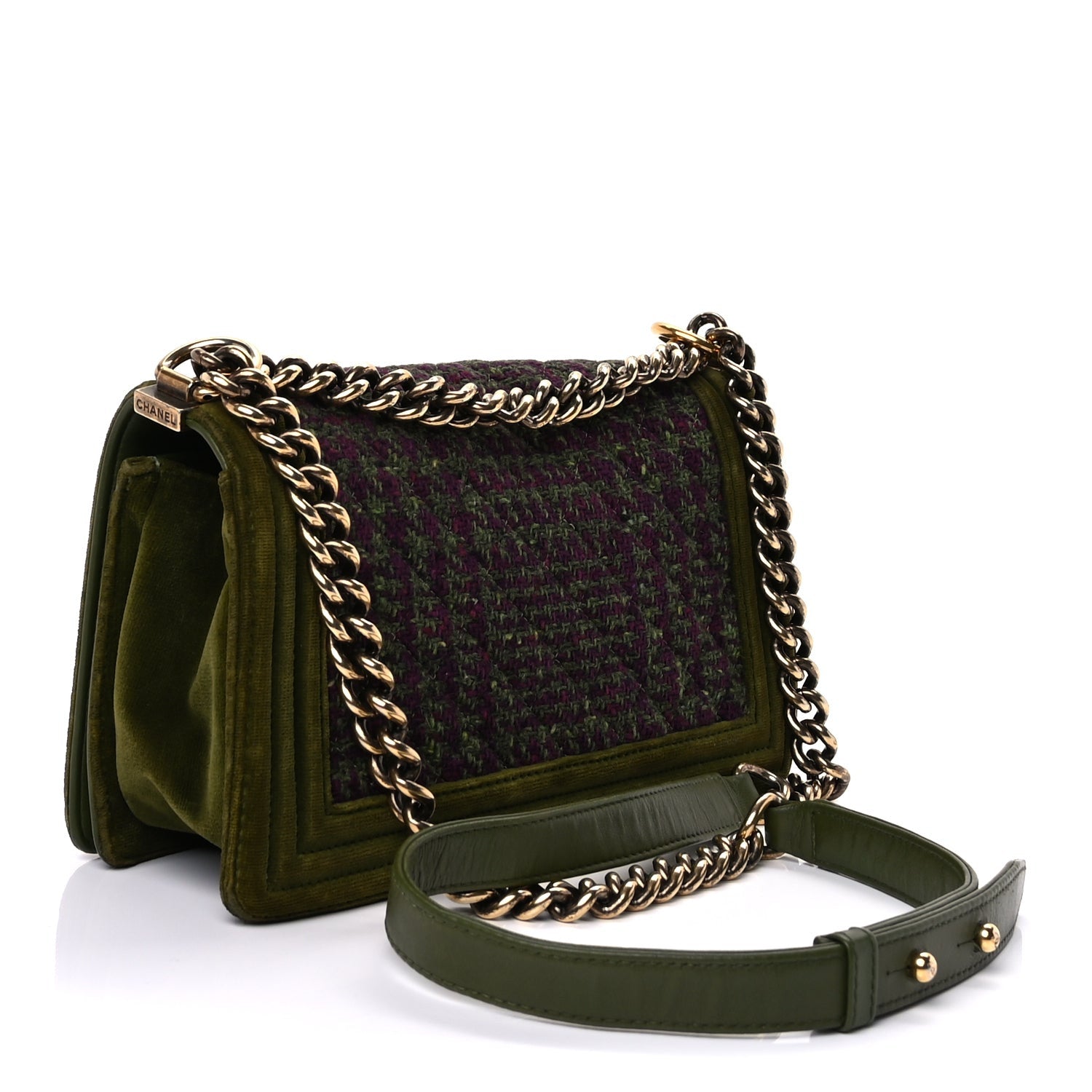 Chanel Velvet Tweed Medium Boy Flap Green 2 of 8