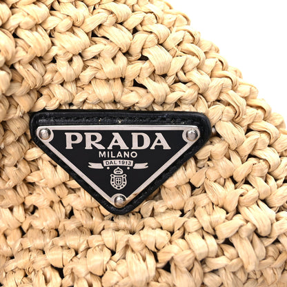 Prada Yarn Raffia Effect Crochet Embroidered Logo Tote Naturale 6 of 9