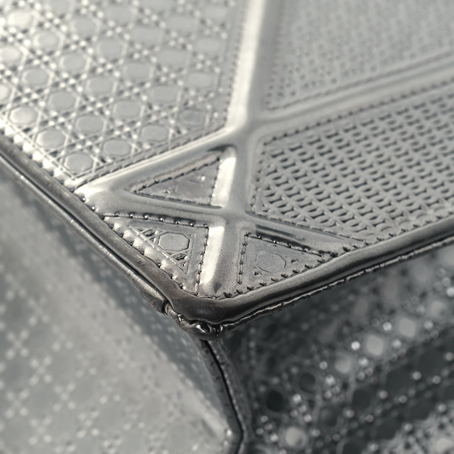 Metallic Patent Micro-Cannage Small Diorama Flap Bag Silver