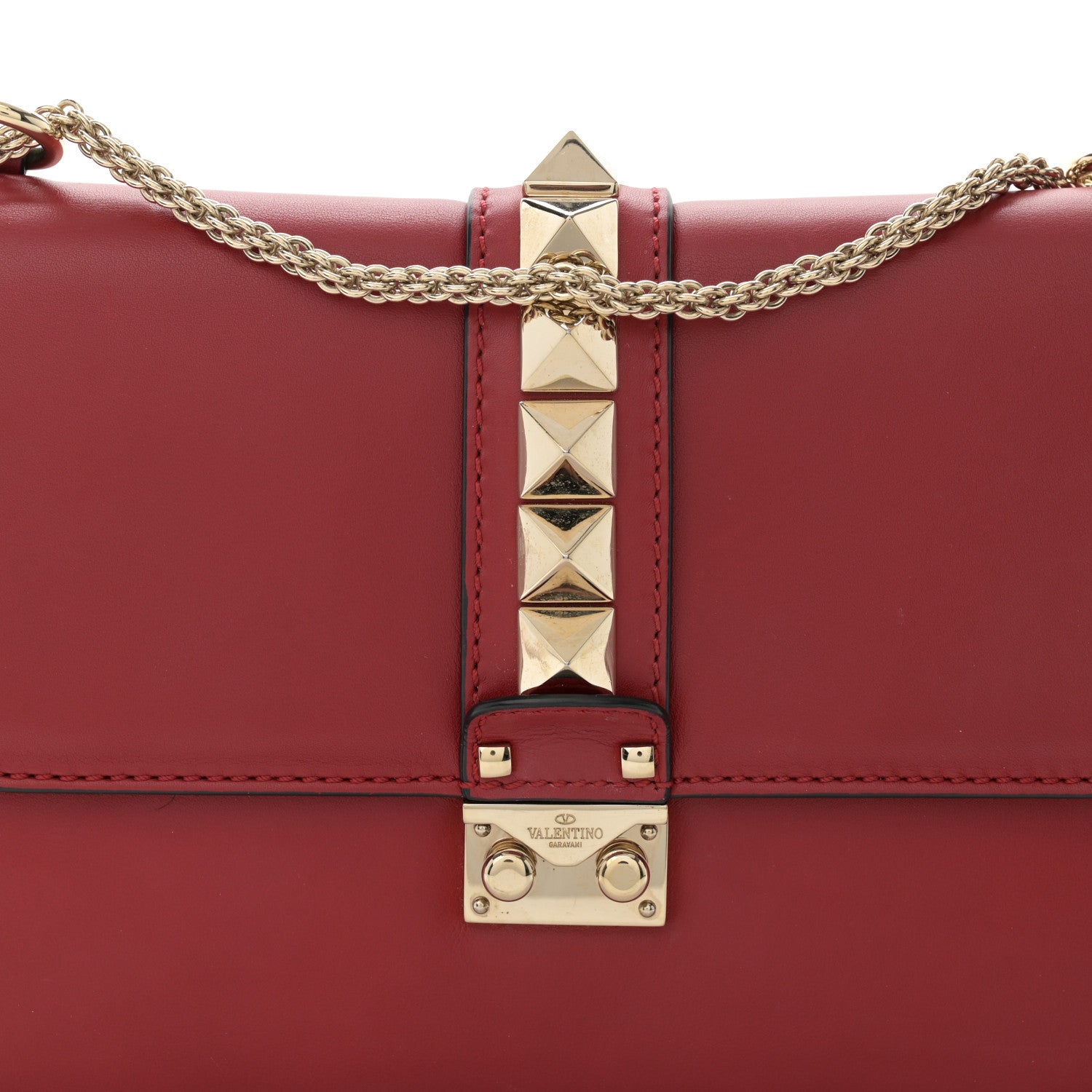Valentino Garavani Vitello Medium Glam Lock Rockstud Flap Red 7 of 13