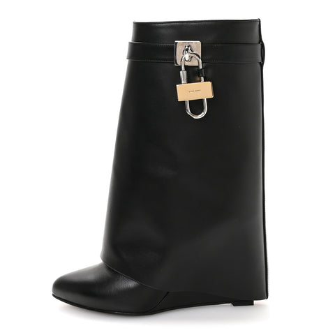 Calfskin Shark Lock Ankle Boots 39.5 Black