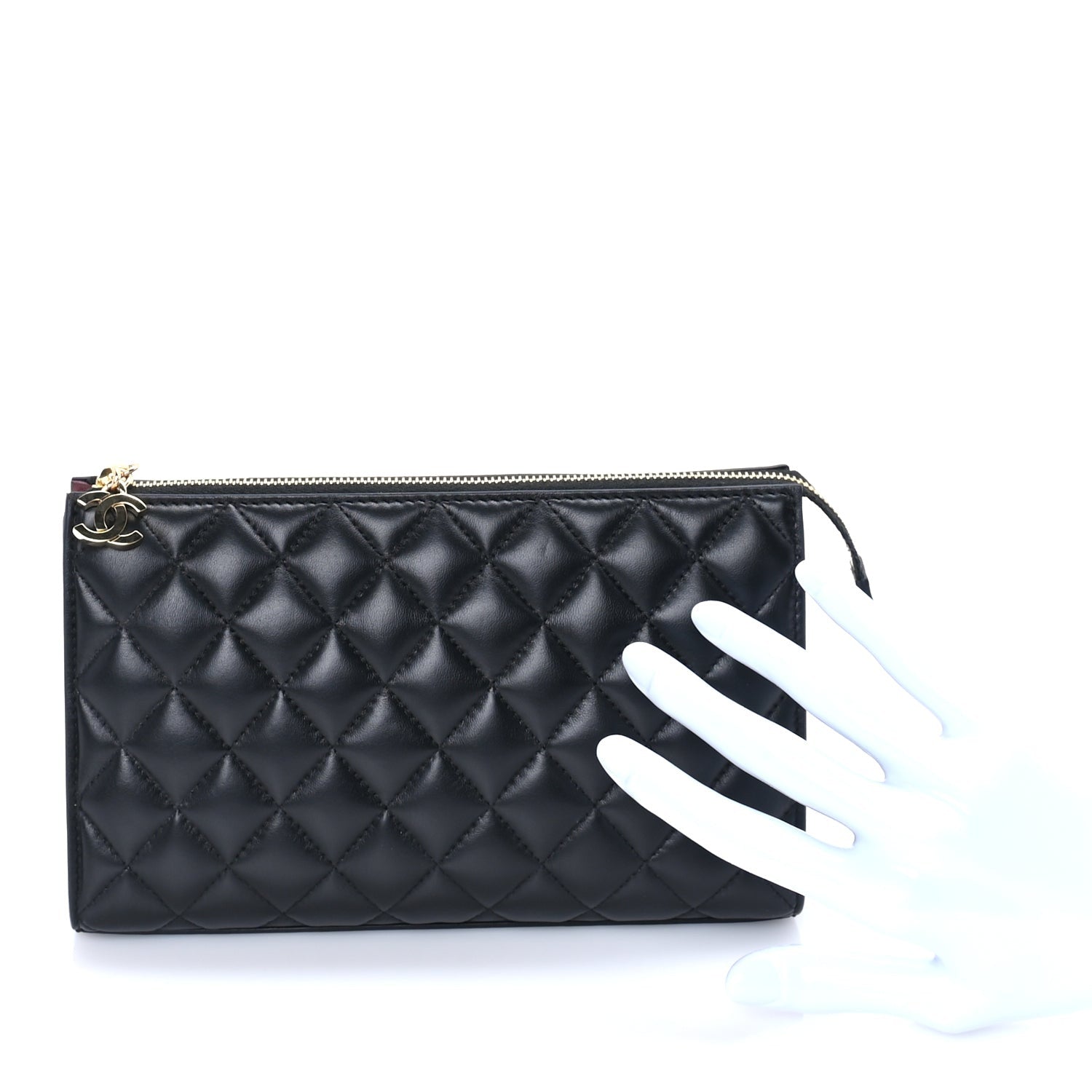 Chanel Lambskin Quilted Small Zipped Pouch  Black 3 of 8