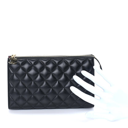 Chanel Lambskin Quilted Small Zipped Pouch  Black 3 of 8