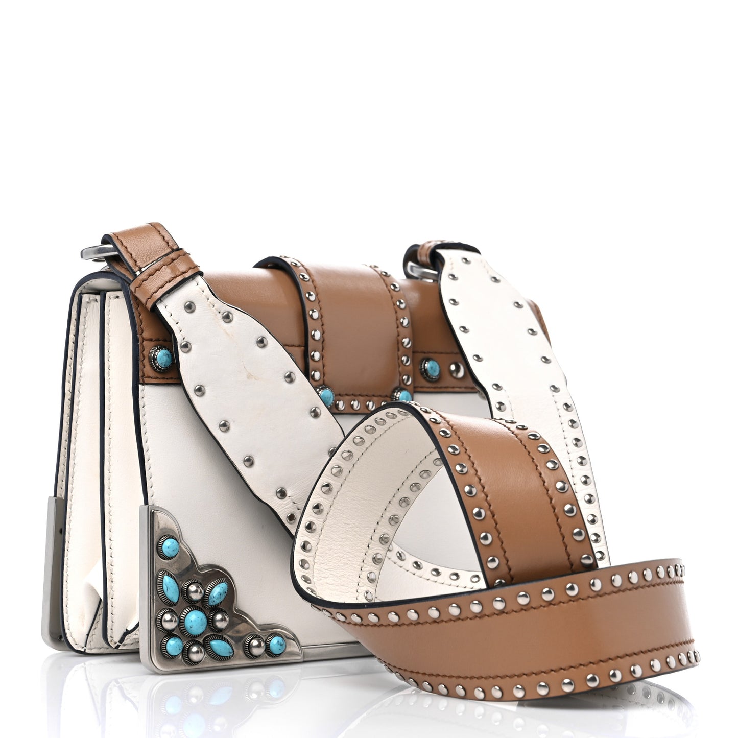 City Calf Studded Folk Cahier Bag White Caramel