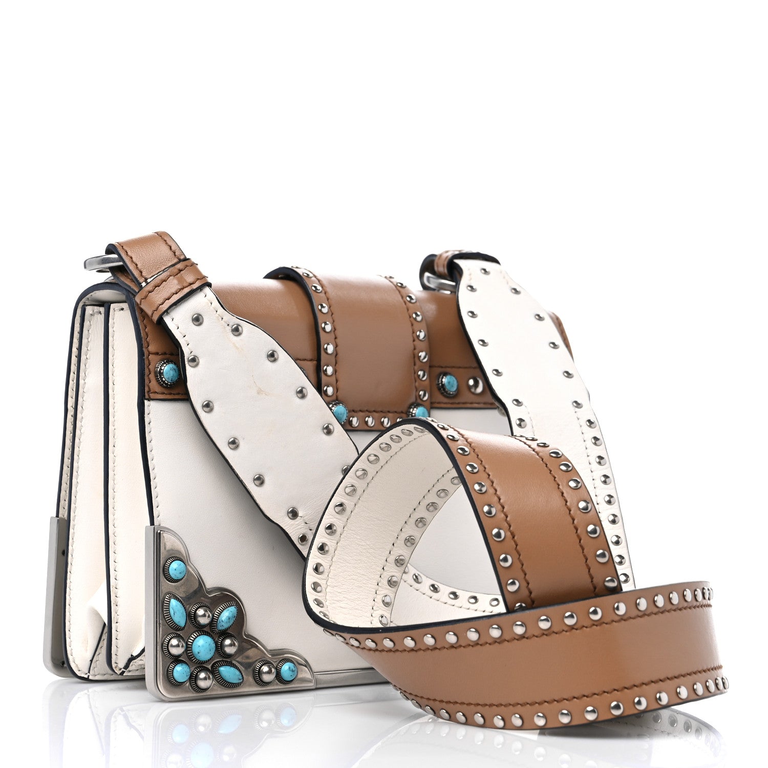 Prada City Calf Studded Folk Cahier Bag White Caramel 2 of 14
