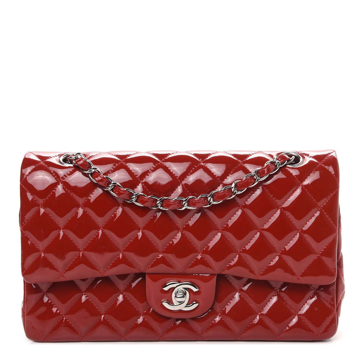 Chanel Patent Calfskin Quilted Medium Double Flap Red 1 of 13