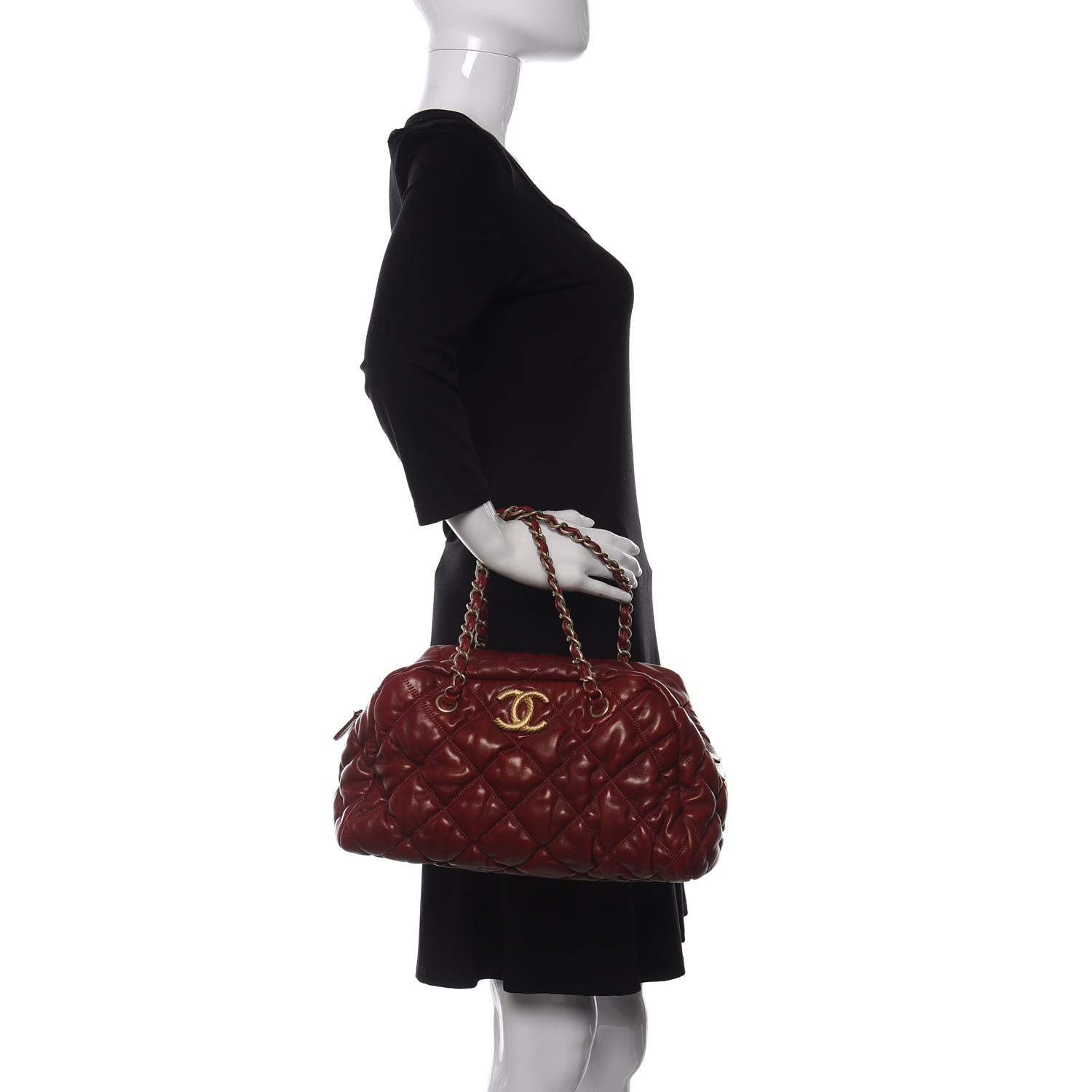 Chanel Lambskin Bubble Quilt Bowler Red 2 of 11