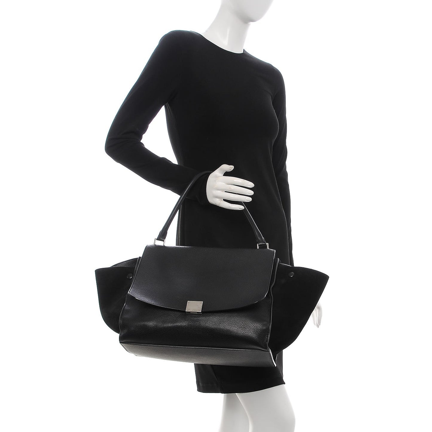 Drummed Calfskin Suede Large Trapeze Black