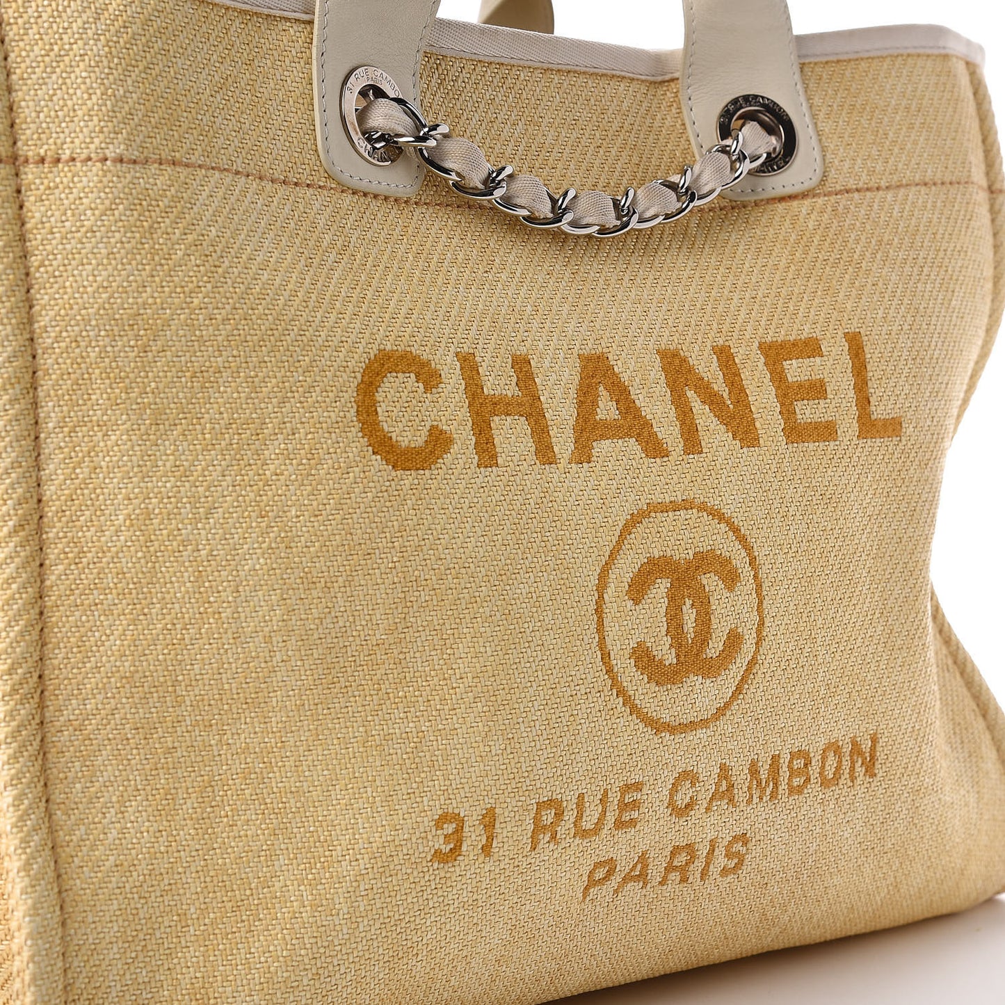 Woven Straw Raffia Medium Deauville Tote Beige