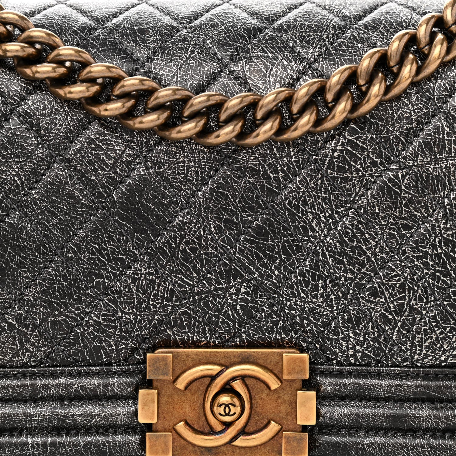 Chanel Cracked Metallic Calfskin Quilted Medium Boy Flap Dark Silver 8 of 12