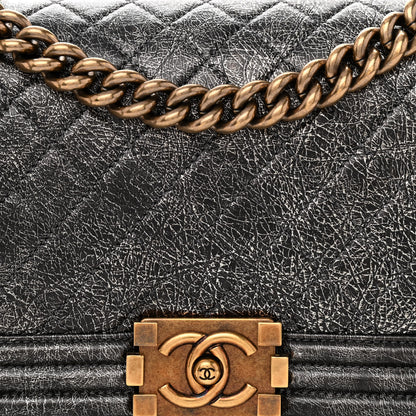 Chanel Cracked Metallic Calfskin Quilted Medium Boy Flap Dark Silver 8 of 12