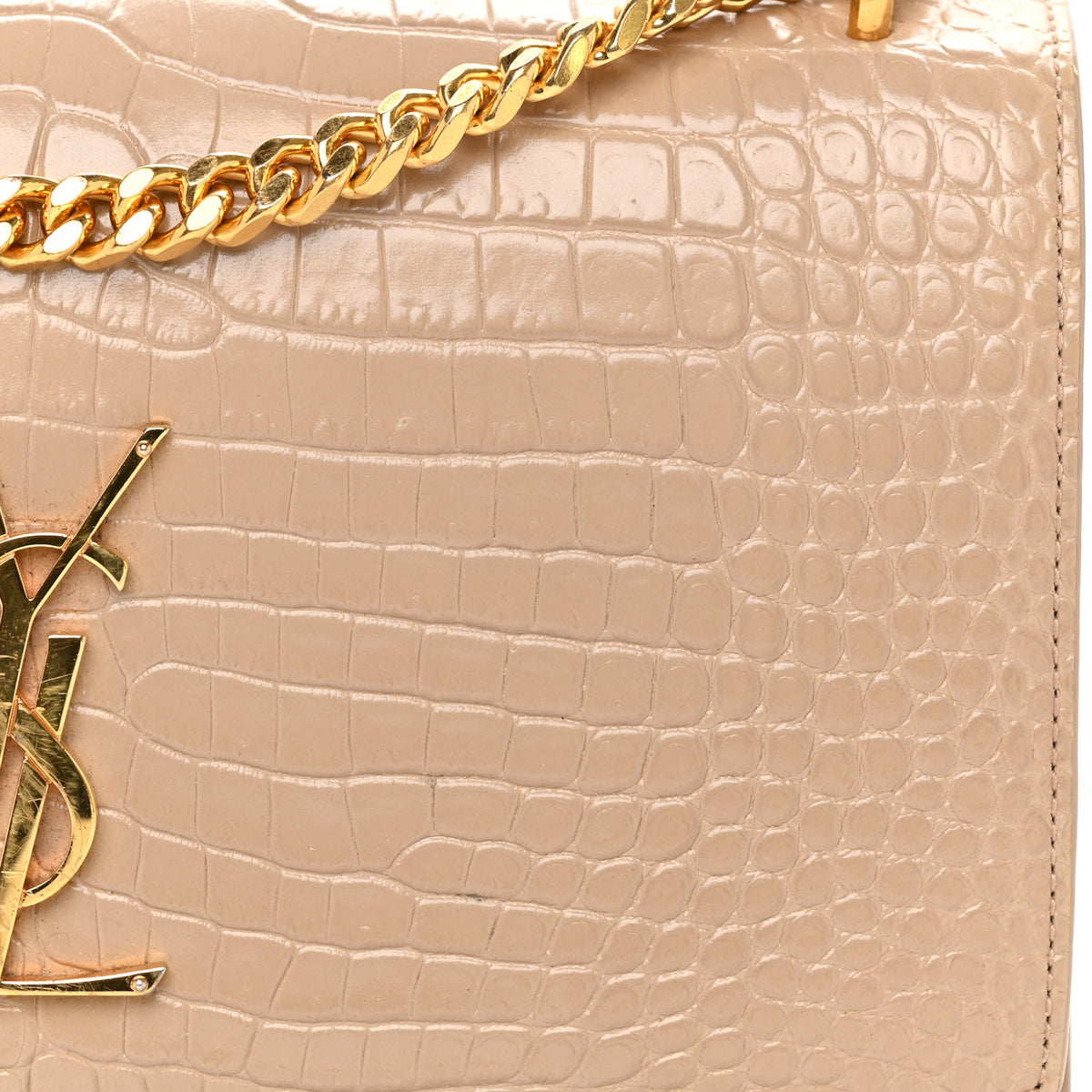 Calfskin Crocodile Embossed Medium Monogram Sunset Dark Beige