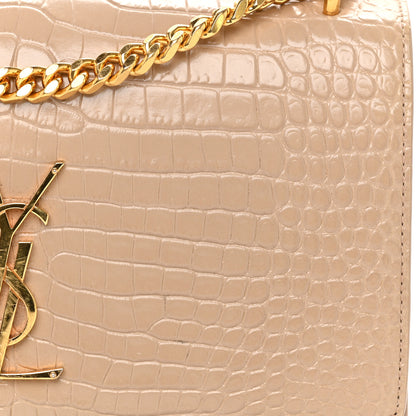 Saint Laurent Calfskin Crocodile Embossed Medium Monogram Sunset Dark Beige 6 of 8