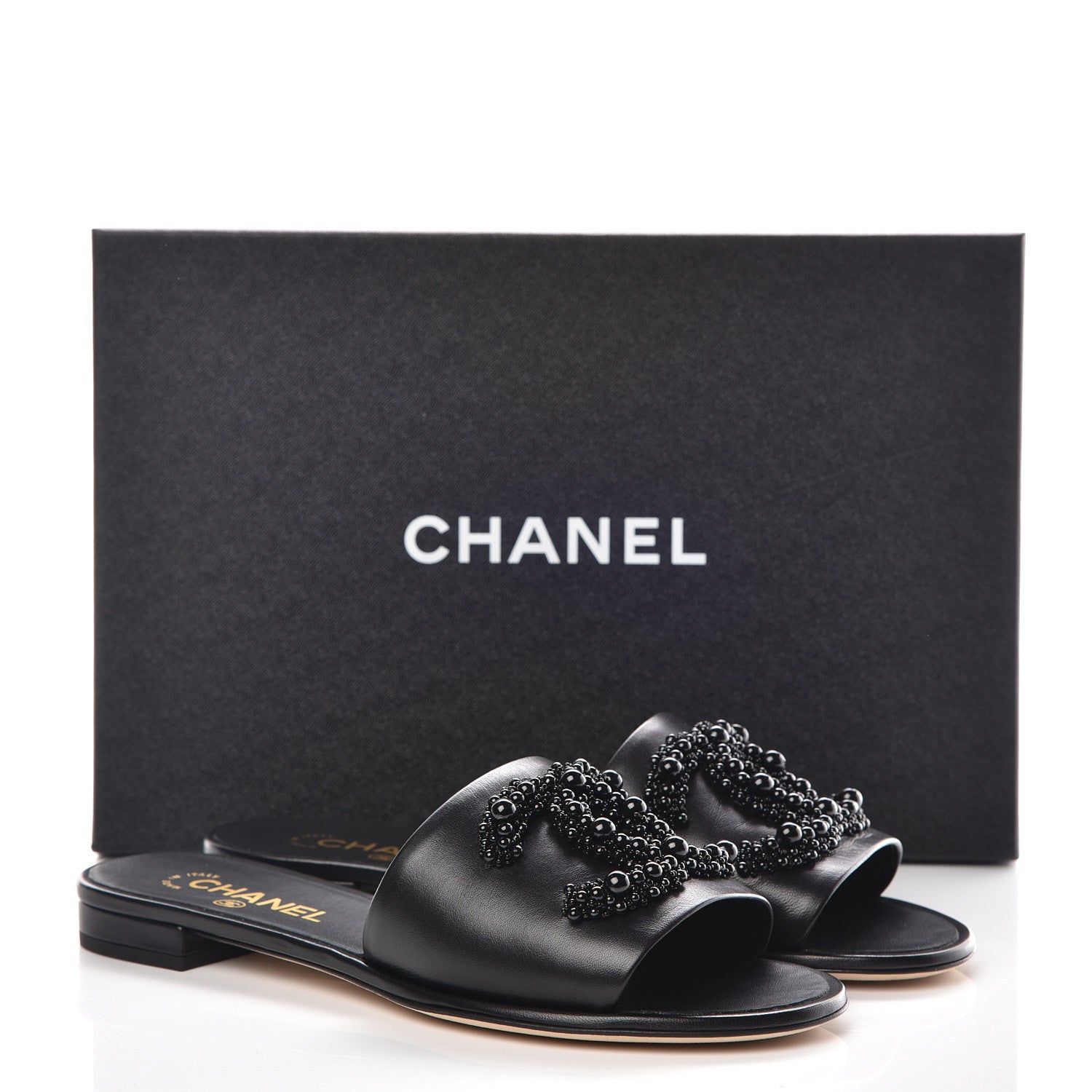 Chanel Lambskin Beaded CC Mules 39 Black 10 of 10