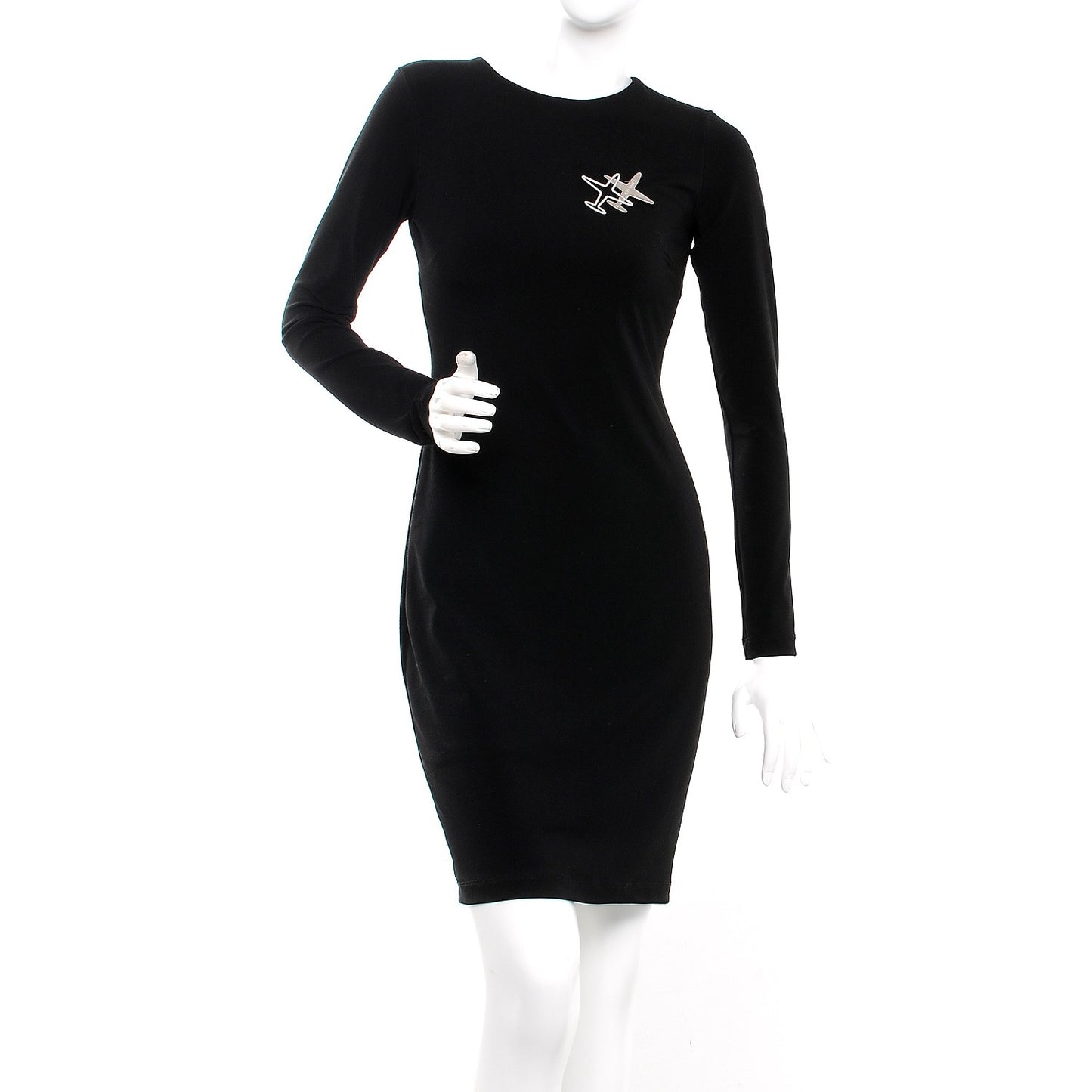 Crystal Metal CC Airplane Brooch Silver