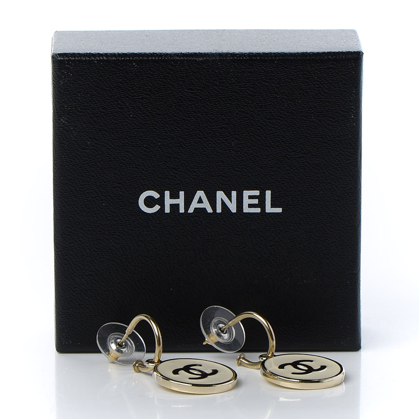 Enamel CC Drop Earrings White