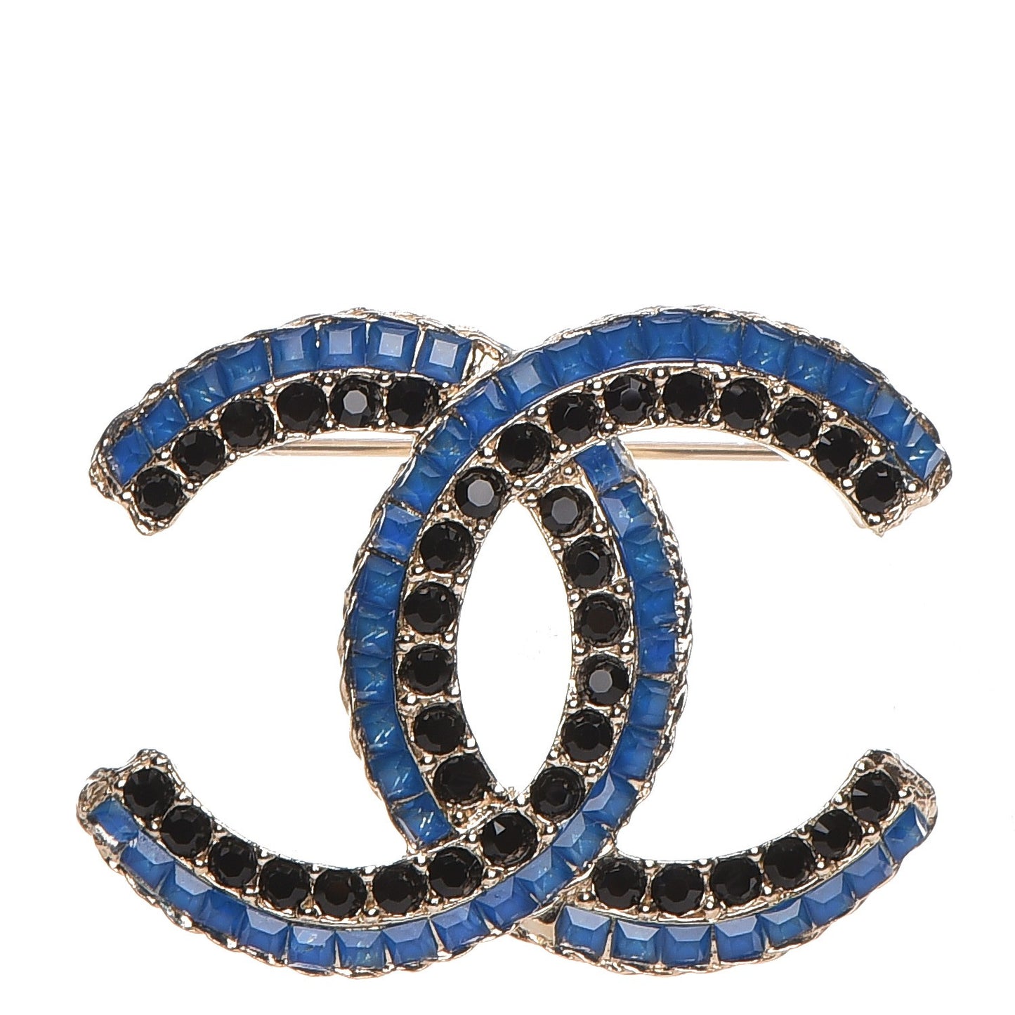 Crystal CC Brooch Black Blue Gold